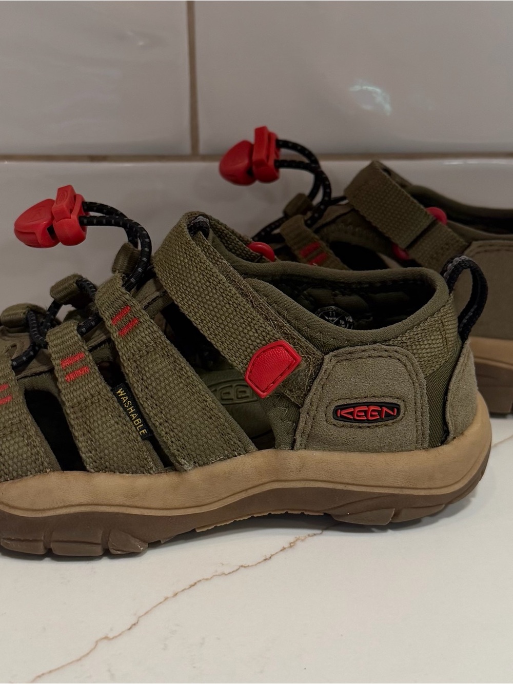 KEEN Little Kids Newport H2 Sandals Martini Olive & Aura Orange, Size 11 - Picture 2 of 8
